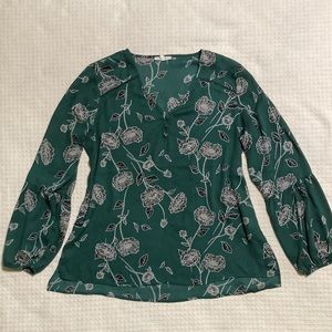Maurices Forest Green Floral Top with Balloon Sleeves Size Large